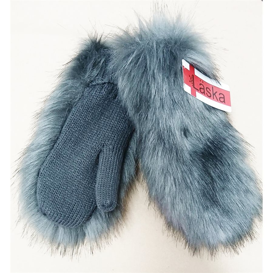 LASKA GREY FUR MITTS 